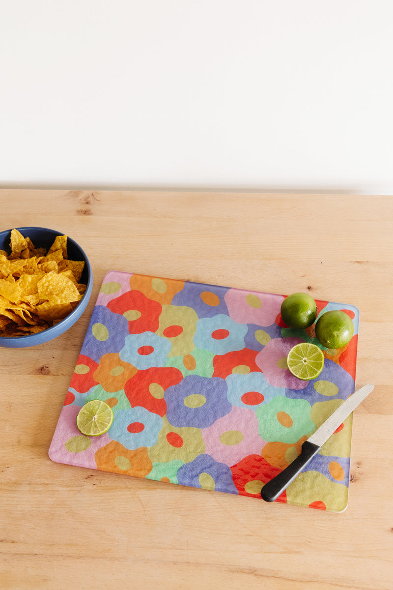 Mini Tempered Glass Cutting Board - Floral